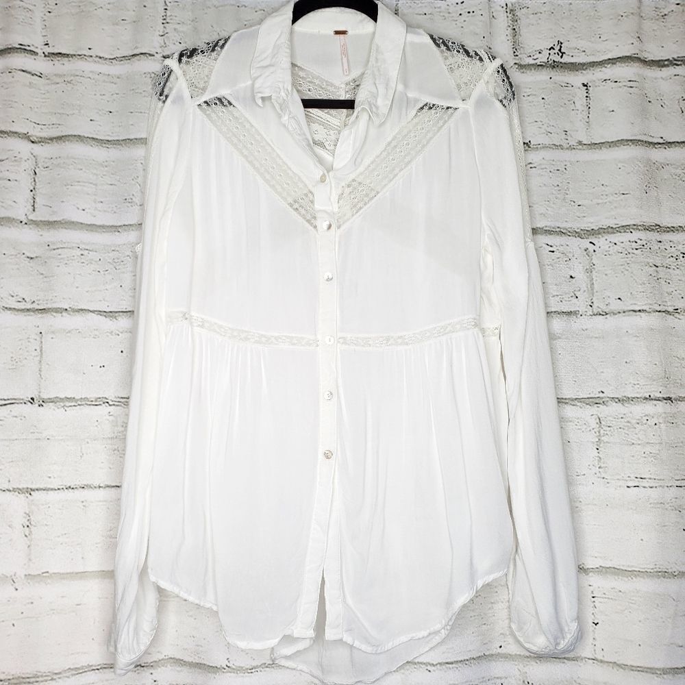 Free People Wild Wind white lace blouse small - Picture 2 of 10